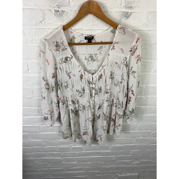 Torrid Tops - Torrid Women's Floral Draped Empire Boho Blouse Top 3/4 Sleeves White Size 2X